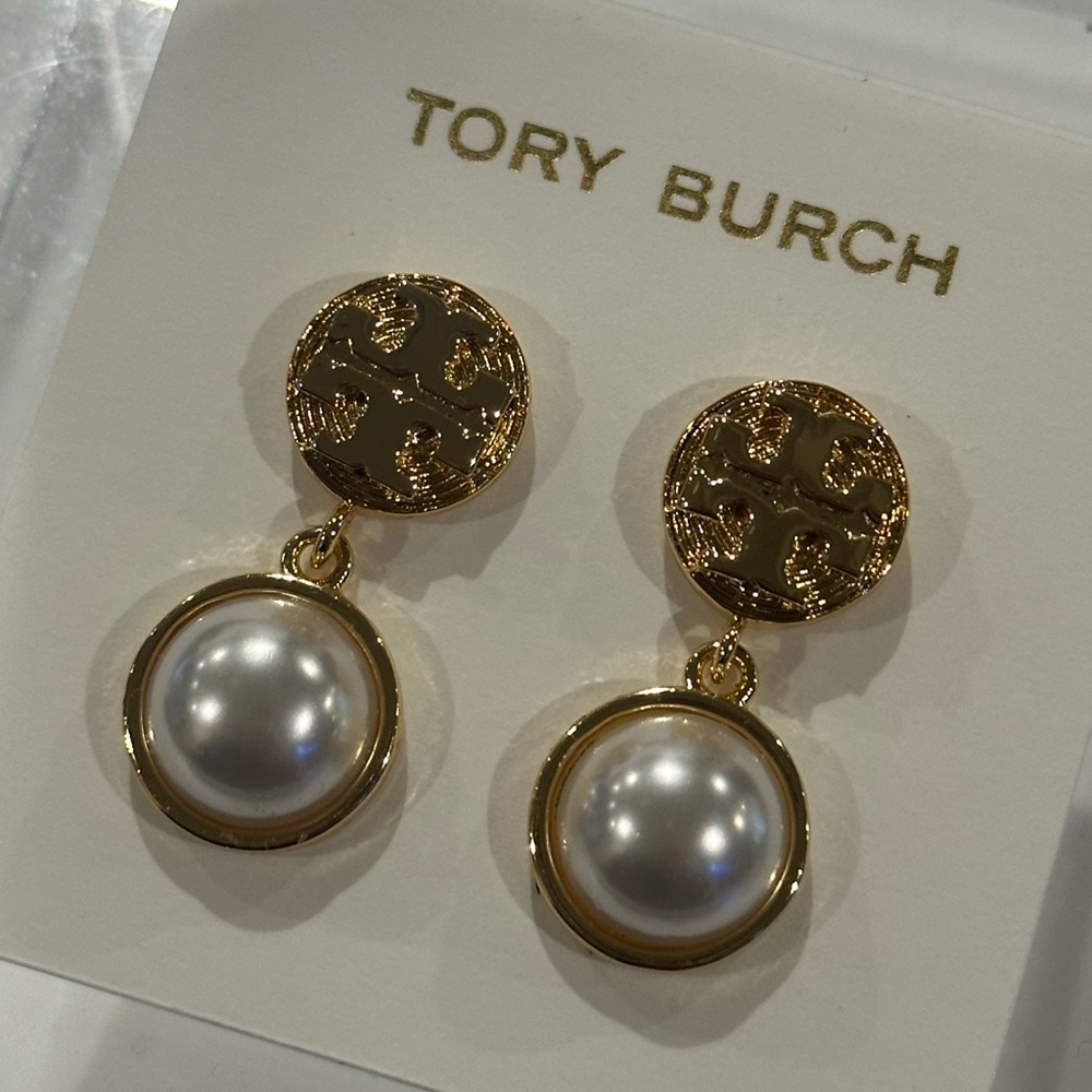 Tory Burch Gold and White Pearl Earrings